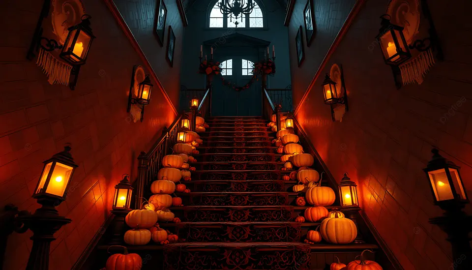 pngtree halloween staircase decorated with pumpkins lanterns and spooky festive ambiance image 18694559